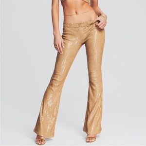 Retrofete Julien knit Sequin Flare Pants in Gold #106